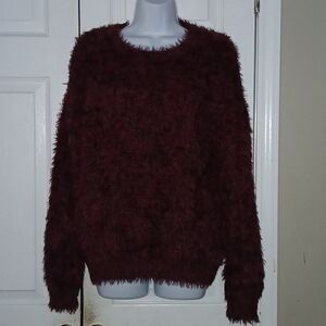 Poof! New York  wine black blend super soft fuzzy fall winter sweater Sz L NWT